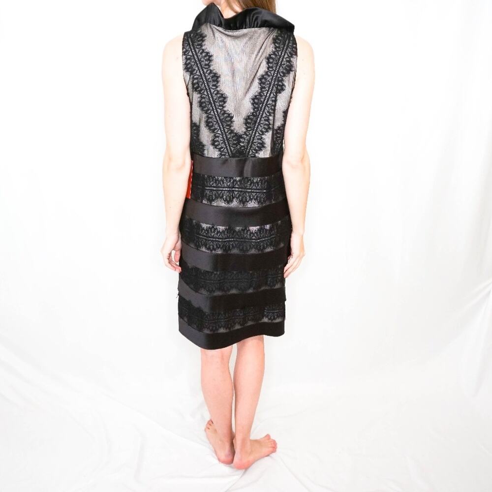 JS Collection Women's Black Lace Layered Sleeveless V Neck Midi Dress Size 10 - Picture 3 of 8